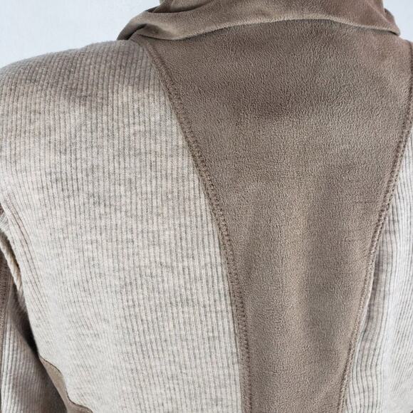 Aryn K Blazer Women S Tan & Cream Microfiber Waterfall Front Jacket Color Block - Picture 4 of 7